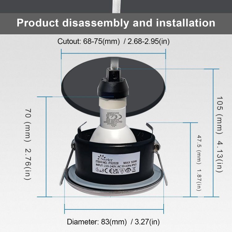 Picture of 4XSweier Waterproof LED Bathroom Spotlights IP65, 5W Warm White 3000K 430LM, Suitable for Bathroom and Kitchen LED Downlights Ceiling (Including GU10 lamp Holder) Satin Nickel Downlight Cut-Out 68mm