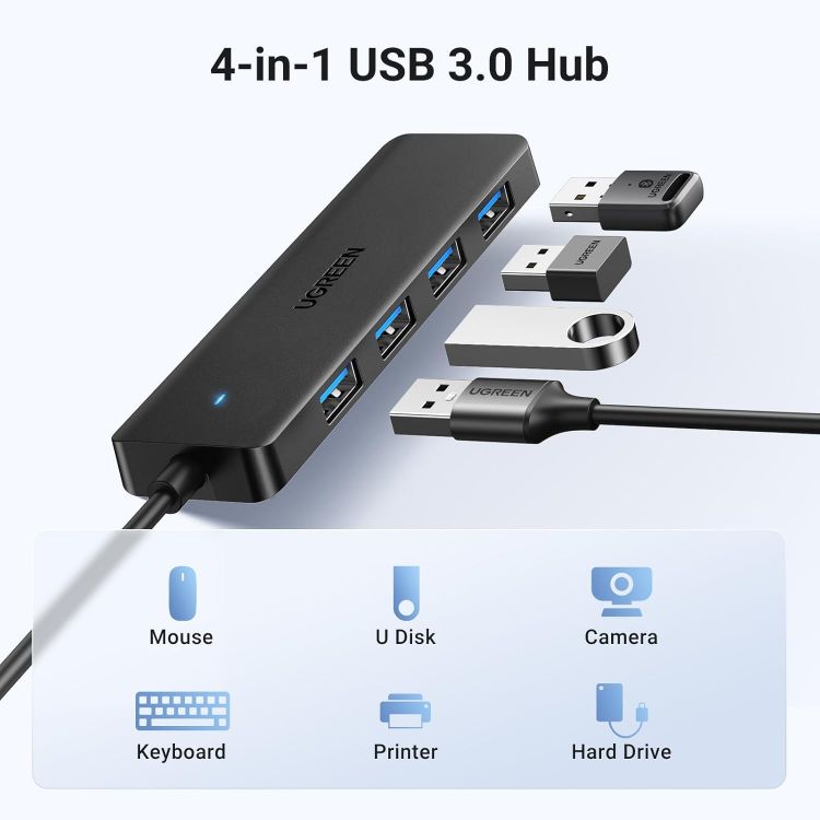 Picture of UGREEN USB C Hub, USB HUB 3.0 with 15CM Extension Cable, USB Adapter with 4*USB-A Ports, Slim USB C Splitter for Mouse, Keyboard, Card Reader, Compatible with Laptop, Desktop PC, Mobile Phone, etc. | High Speed Transfer 5Gbps Compatible with MacBook iMac Surface XPS PC Laptop Hard Disk Keyboard Mouse