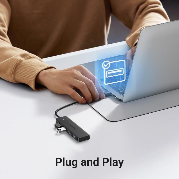 Picture of UGREEN USB C Hub, USB HUB 3.0 with 15CM Extension Cable, USB Adapter with 4*USB-A Ports, Slim USB C Splitter for Mouse, Keyboard, Card Reader, Compatible with Laptop, Desktop PC, Mobile Phone, etc. | High Speed Transfer 5Gbps Compatible with MacBook iMac Surface XPS PC Laptop Hard Disk Keyboard Mouse