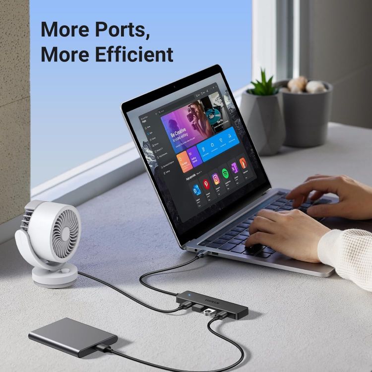 Picture of UGREEN USB C Hub, USB HUB 3.0 with 15CM Extension Cable, USB Adapter with 4*USB-A Ports, Slim USB C Splitter for Mouse, Keyboard, Card Reader, Compatible with Laptop, Desktop PC, Mobile Phone, etc. | High Speed Transfer 5Gbps Compatible with MacBook iMac Surface XPS PC Laptop Hard Disk Keyboard Mouse
