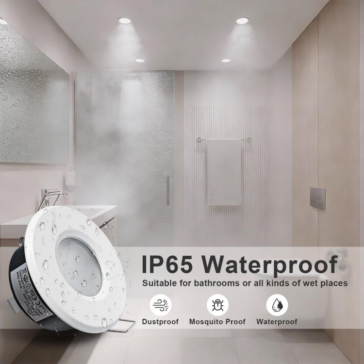 Picture of 4XSweier 5W IP65 Waterproof LED Recessed Ceiling Lights, Warm White 3000K 430LM, Suitable for Bathroom and Kitchen Spotlights (Including GU10 lamp Holder) White Downlight Cut-Out 68mm