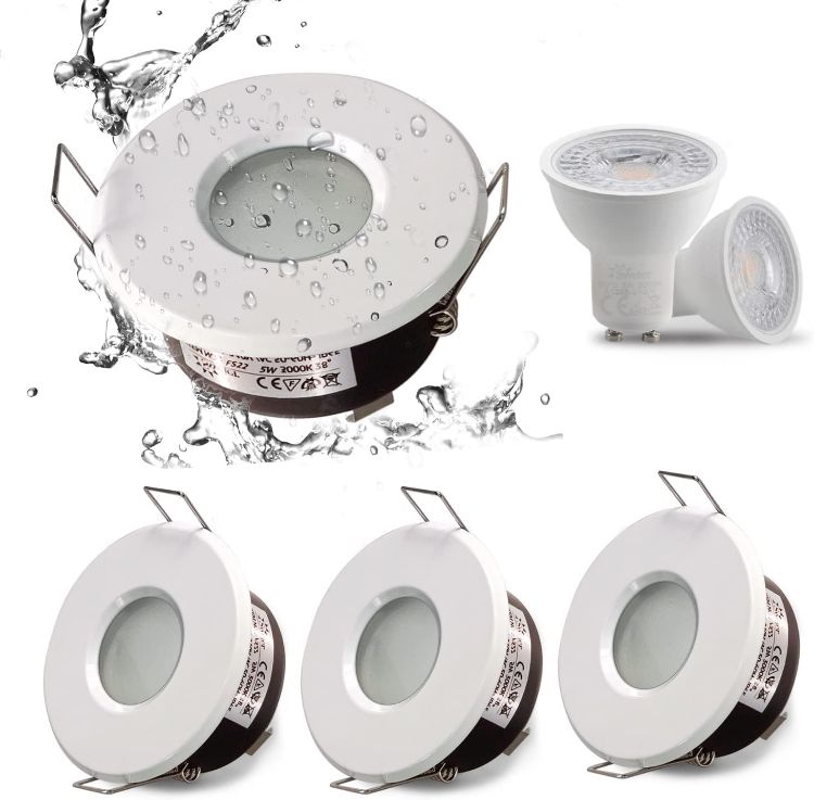 Picture of 4XSweier 5W IP65 Waterproof LED Recessed Ceiling Lights, Warm White 3000K 430LM, Suitable for Bathroom and Kitchen Spotlights (Including GU10 lamp Holder) White Downlight Cut-Out 68mm