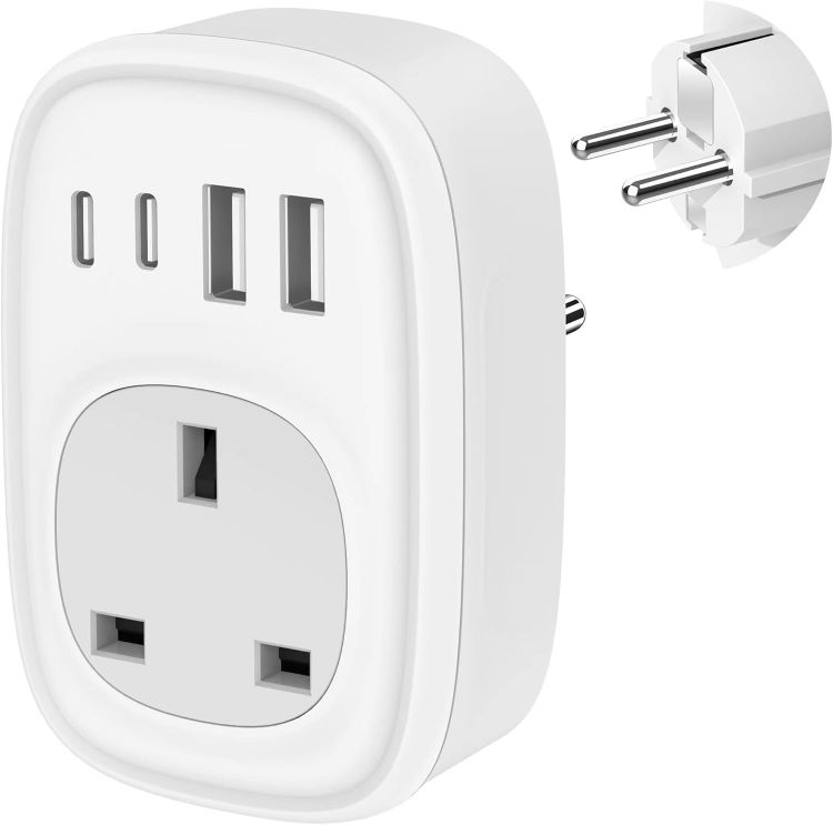 Picture of UK to European Plug Adapter - UK to EU Euro Europe Schuko 40W USB C Fast Travel Plug Adaptor Grounded USBC Type C Charger for Spain Turkey France Germany Iceland Poland Greece Russia (Type E/F)Tusreda