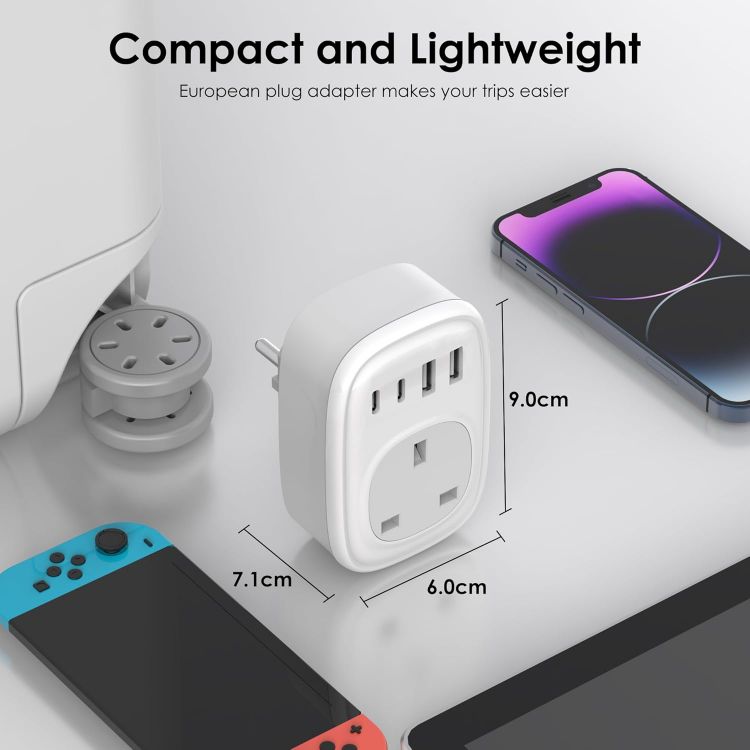 Picture of UK to European Plug Adapter - UK to EU Euro Europe Schuko 40W USB C Fast Travel Plug Adaptor Grounded USBC Type C Charger for Spain Turkey France Germany Iceland Poland Greece Russia (Type E/F)Tusreda
