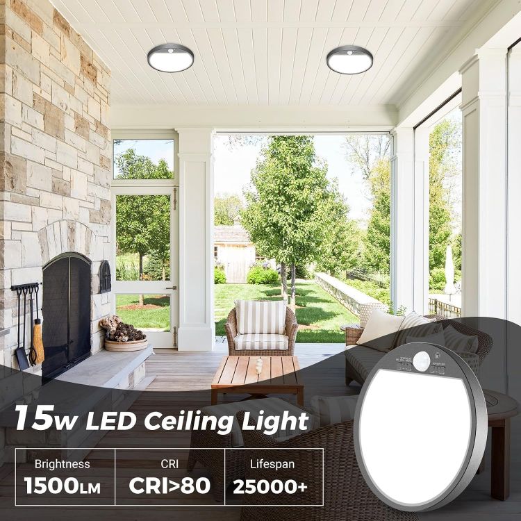 Picture of slochi LED Ceiling Light with Motion Sensor, 3000K-4000K-6500K & 100W Equivalent Motion Sensor Lights Indoor, 15W 1500LM 18cm Bathroom Ceiling Light for Bath,Porch,Stairs,Garage