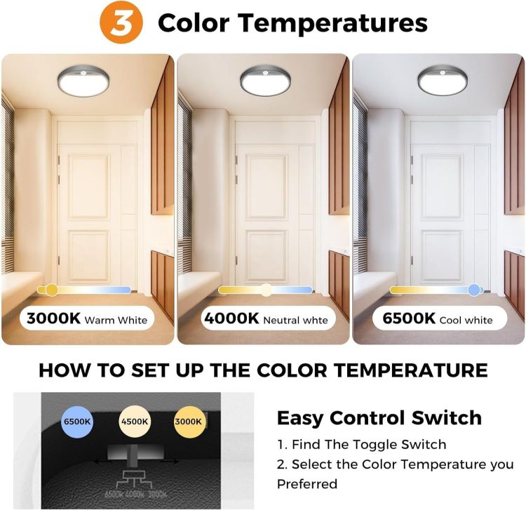 Picture of slochi LED Ceiling Light with Motion Sensor, 3000K-4000K-6500K & 100W Equivalent Motion Sensor Lights Indoor, 15W 1500LM 18cm Bathroom Ceiling Light for Bath,Porch,Stairs,Garage