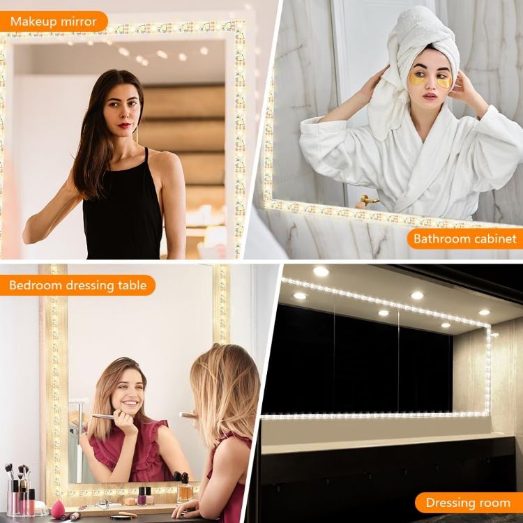 Picture of URAQT LED Mirror Light, Dimmable LED Mirror Lights, Dressing Table Light, Makeup Lights, Makeup Lamp, Dressing Table Ligh, 3 Colours and 9 Dimming Levels, 2 m