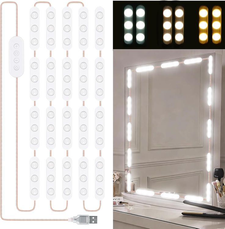 Picture of URAQT LED Mirror Light, Dimmable LED Mirror Lights, Dressing Table Light, Makeup Lights, Makeup Lamp, Dressing Table Ligh, 3 Colours and 9 Dimming Levels, 2 m