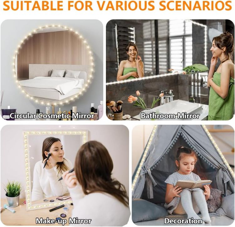 Picture of URAQT LED Mirror Light, Dimmable LED Mirror Lights, Dressing Table Light, Makeup Lights, Makeup Lamp, Dressing Table Ligh, 3 Colours and 9 Dimming Levels, 2 m
