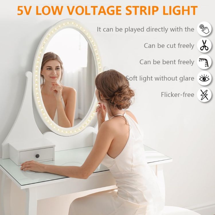 Picture of URAQT LED Mirror Light, Dimmable LED Mirror Lights, Dressing Table Light, Makeup Lights, Makeup Lamp, Dressing Table Ligh, 3 Colours and 9 Dimming Levels, 2 m