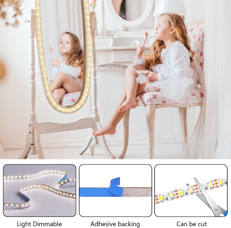 Picture of URAQT LED Mirror Light, Dimmable LED Mirror Lights, Dressing Table Light, Makeup Lights, Makeup Lamp, Dressing Table Ligh, 3 Colours and 9 Dimming Levels, 2 m