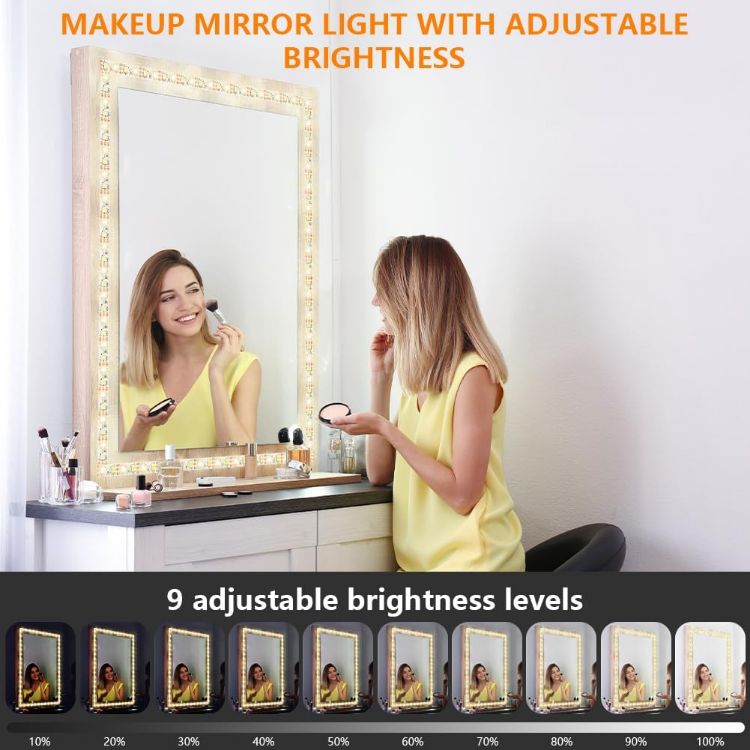 Picture of URAQT LED Mirror Light, Dimmable LED Mirror Lights, Dressing Table Light, Makeup Lights, Makeup Lamp, Dressing Table Ligh, 3 Colours and 9 Dimming Levels, 2 m