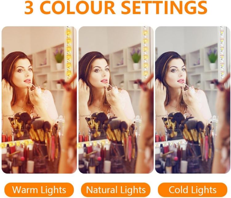 Picture of URAQT LED Mirror Light, Dimmable LED Mirror Lights, Dressing Table Light, Makeup Lights, Makeup Lamp, Dressing Table Ligh, 3 Colours and 9 Dimming Levels, 2 m