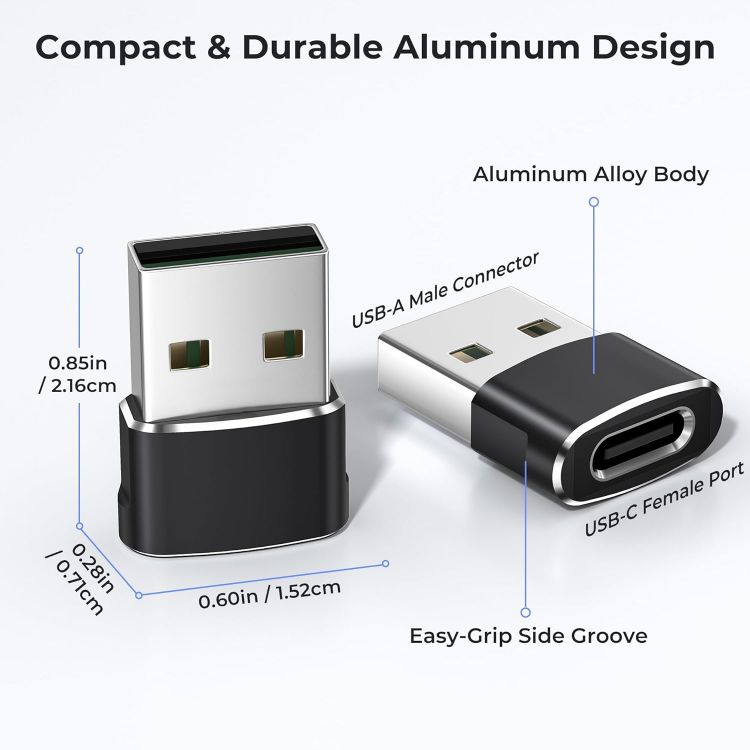 Picture of BASESAILOR USB to USB C Adapter,USBC Female to USB A Male Adapter,Type C Converter Charger for iPhone 17 17e Pro Max,16 15,Apple Watch iWatch S11 S10,AirPods,iPad Mini Air,Samsung Galaxy S26 S25,3Pack | Type C Converter Charger for iPhone 17 17e Pro Max,16 15,Apple Watch iWatch S11,AirPods,iPad Mini Air,Samsung Galaxy S26 S25