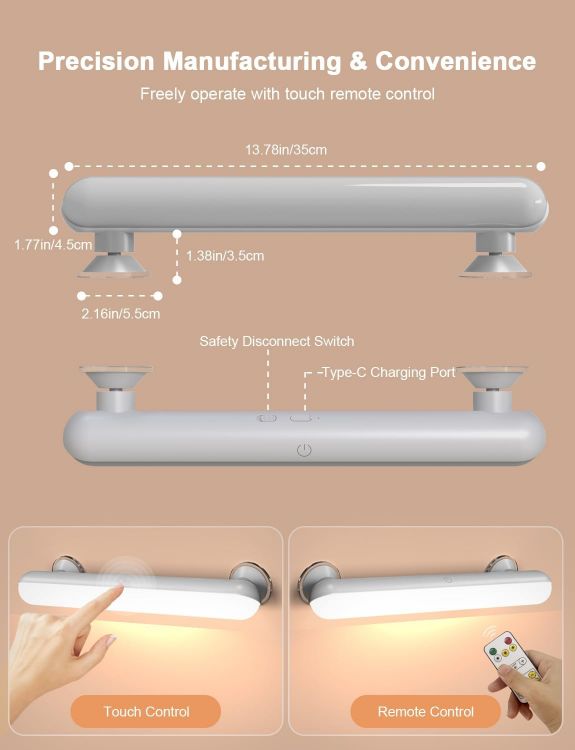 Picture of GOVSSING Makeup Mirror Lights Stick On Mirror, Vanity Lights with USB 5000mAh Rechargeable Battery Operated, Make Up Light with Remote, Magnetic Dressing Table Lights with 3 Color Temps for Bathroom
