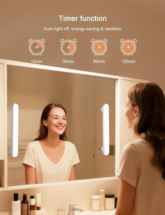 Picture of GOVSSING Makeup Mirror Lights Stick On Mirror, Vanity Lights with USB 5000mAh Rechargeable Battery Operated, Make Up Light with Remote, Magnetic Dressing Table Lights with 3 Color Temps for Bathroom