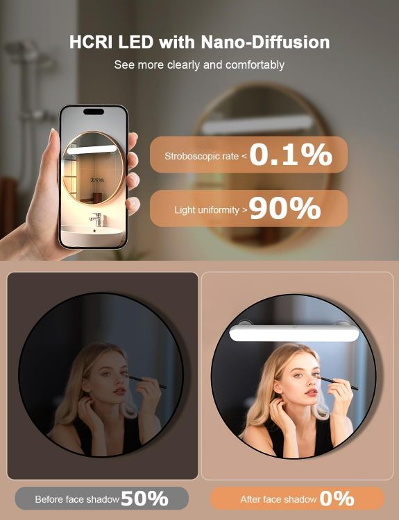 Picture of GOVSSING Makeup Mirror Lights Stick On Mirror, Vanity Lights with USB 5000mAh Rechargeable Battery Operated, Make Up Light with Remote, Magnetic Dressing Table Lights with 3 Color Temps for Bathroom