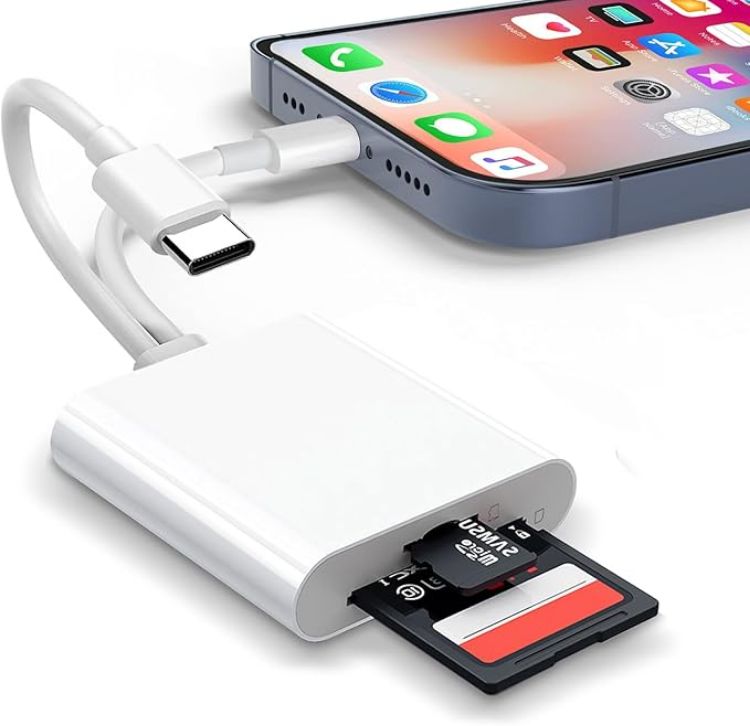 Picture of USB C SD Card Reader, Type C Card Reader with Dual Slot Memory Card Reader Trail Camera Viewer USB C to SD Card OTG Adapter for iPhone 15 16/iPad/MacBook/Mac, and More Type-C Devices, Plug and Play