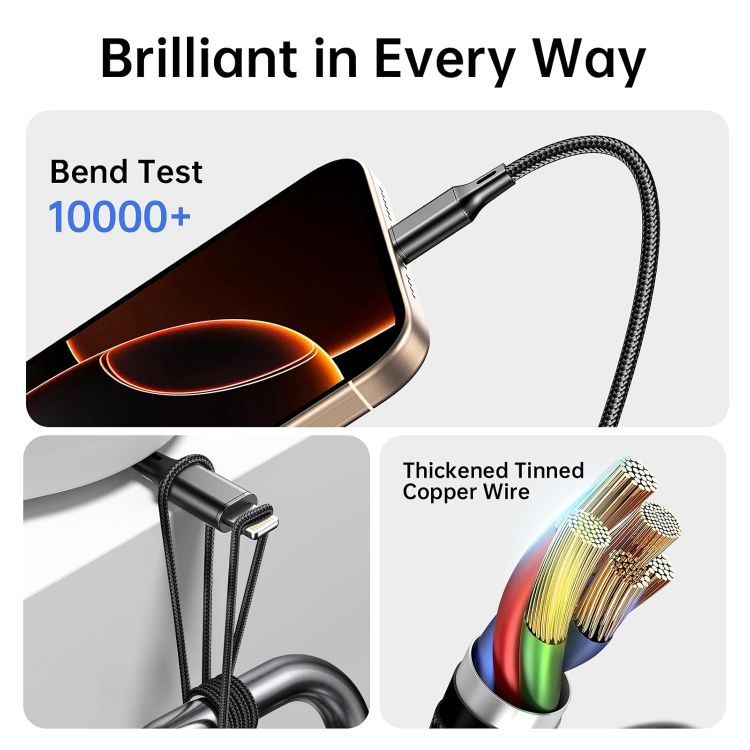 Picture of Multi Charging Cable 2 Packs, 3A 3 in 1 Charging Cord,1.25M Nylon Braided Multiple USB Cable with iP Micro USB Type C Port for iPhone,Samsung,PS4, Tablet, Xiaomi and More（Black+Sliver）