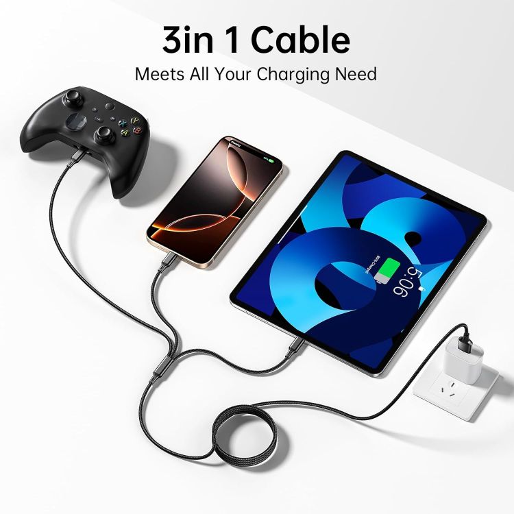 Picture of Multi Charging Cable 2 Packs, 3A 3 in 1 Charging Cord,1.25M Nylon Braided Multiple USB Cable with iP Micro USB Type C Port for iPhone,Samsung,PS4, Tablet, Xiaomi and More（Black+Sliver）