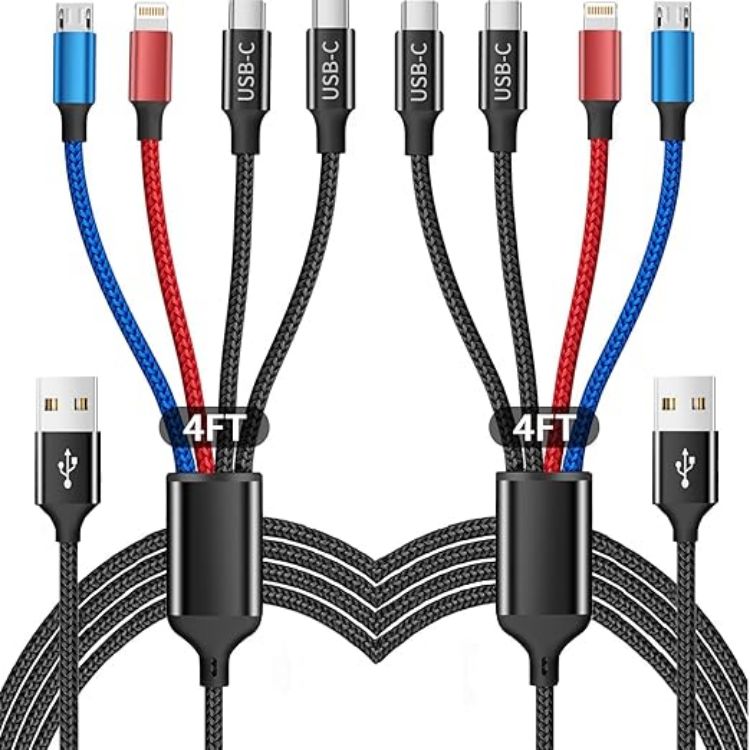 Picture of Multi Charging Cable 2 Packs, 3A 3 in 1 Charging Cord,1.25M Nylon Braided Multiple USB Cable with iP Micro USB Type C Port for iPhone,Samsung,PS4, Tablet, Xiaomi and More（Black+Sliver）