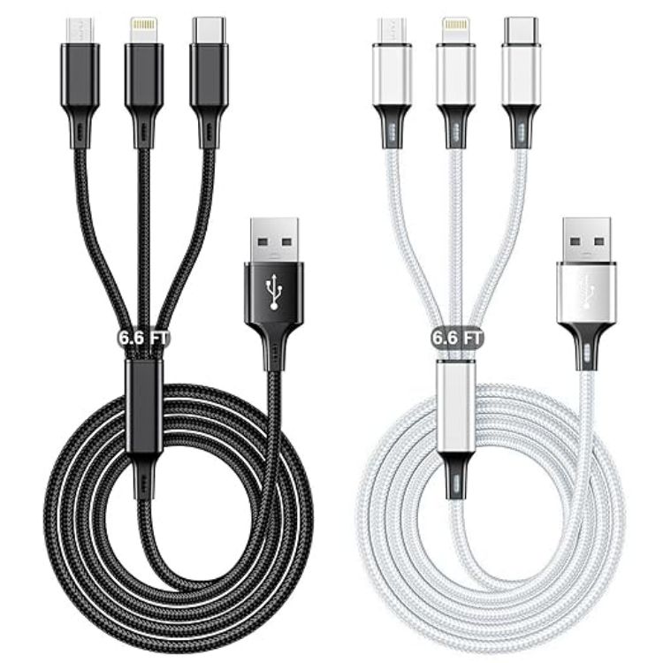 Picture of Multi Charging Cable 2 Packs, 3A 3 in 1 Charging Cord,1.25M Nylon Braided Multiple USB Cable with iP Micro USB Type C Port for iPhone,Samsung,PS4, Tablet, Xiaomi and More（Black+Sliver）