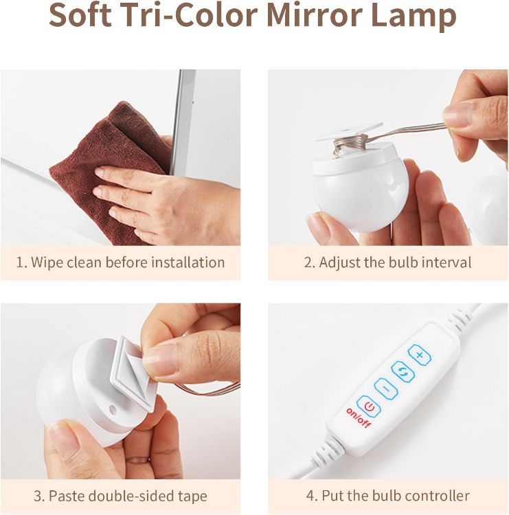 Picture of Vanity Mirror Lights Kits, 10 Bulbs Hollywood Style LED Makeup Lights with USB Cable, 3 Colour Changing & 9-Level Brightness, Make up Light for Dressing Table Room, Bathroom, Bedroom