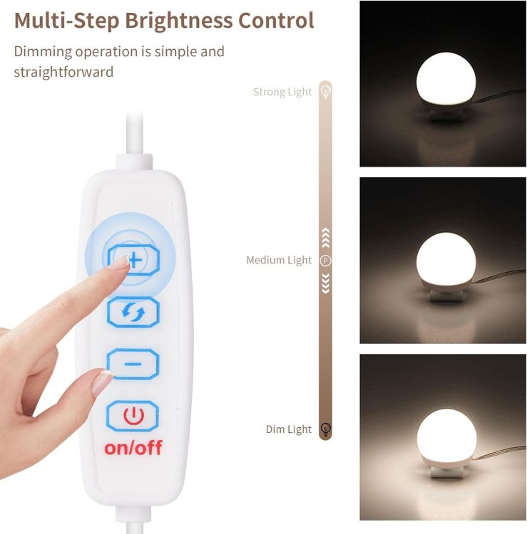 Picture of Vanity Mirror Lights Kits, 10 Bulbs Hollywood Style LED Makeup Lights with USB Cable, 3 Colour Changing & 9-Level Brightness, Make up Light for Dressing Table Room, Bathroom, Bedroom