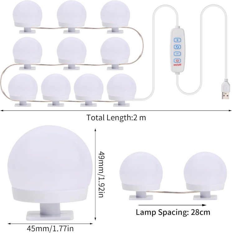 Picture of Vanity Mirror Lights Kits, 10 Bulbs Hollywood Style LED Makeup Lights with USB Cable, 3 Colour Changing & 9-Level Brightness, Make up Light for Dressing Table Room, Bathroom, Bedroom