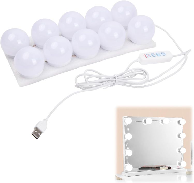 Picture of Vanity Mirror Lights Kits, 10 Bulbs Hollywood Style LED Makeup Lights with USB Cable, 3 Colour Changing & 9-Level Brightness, Make up Light for Dressing Table Room, Bathroom, Bedroom