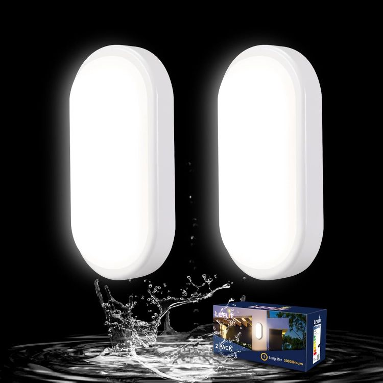 Picture of 12W LED Wall Light Outside 2 Pack, IP54 Bathroom Bulkhead Light, LED Ceiling Light, 1200LM 4000K Porch Light for Indoor, Outdoor, Hallway, Cellar, Garden, Garage