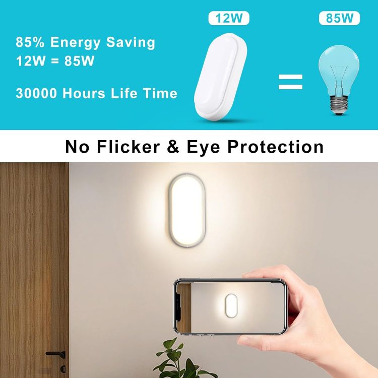 Picture of 12W LED Wall Light Outside 2 Pack, IP54 Bathroom Bulkhead Light, LED Ceiling Light, 1200LM 4000K Porch Light for Indoor, Outdoor, Hallway, Cellar, Garden, Garage