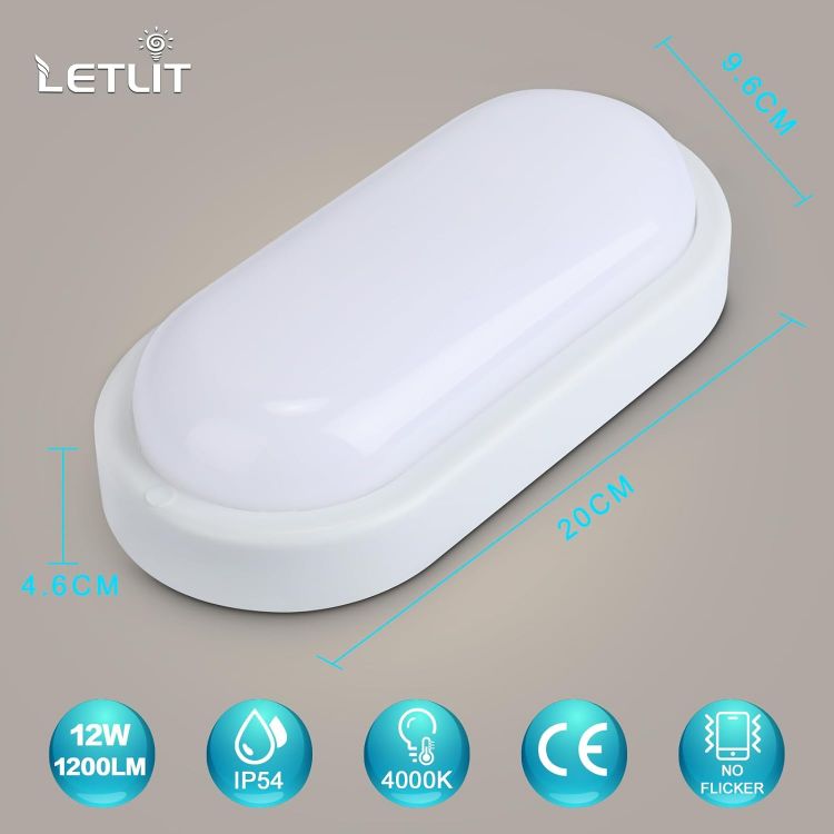 Picture of 12W LED Wall Light Outside 2 Pack, IP54 Bathroom Bulkhead Light, LED Ceiling Light, 1200LM 4000K Porch Light for Indoor, Outdoor, Hallway, Cellar, Garden, Garage