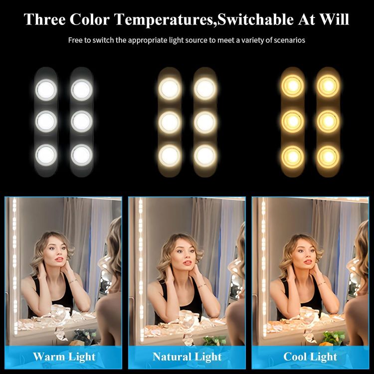 Picture of 5M LED Vanity Mirror Light Kit, 60 Dimmable LEDs, 3 Colors Hollywood Style Dressing Table Strip, for Bathroom Makeup Vanity