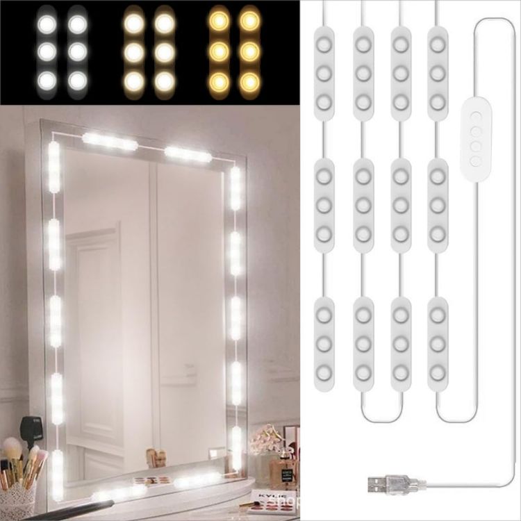Picture of 5M LED Vanity Mirror Light Kit, 60 Dimmable LEDs, 3 Colors Hollywood Style Dressing Table Strip, for Bathroom Makeup Vanity
