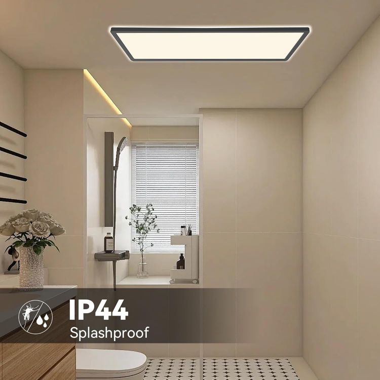 Picture of ONDTA Black Ceiling Lights 22W, 2800LM, 23x8'' 2700K-6500K Dimmable | with Remote control, Memory function, IP44, rectangular, Modern ultra thin LED Panel for kitchen, bedroom, bathroom, office