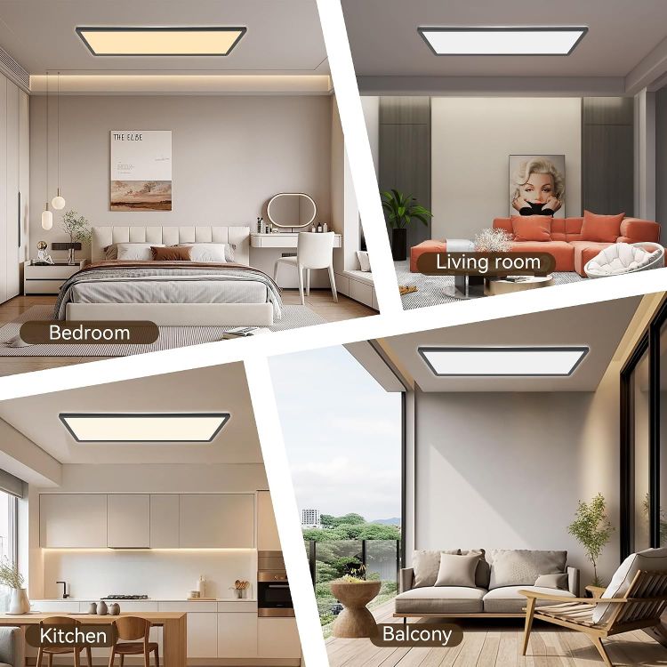 Picture of ONDTA Black Ceiling Lights 22W, 2800LM, 23x8'' 2700K-6500K Dimmable | with Remote control, Memory function, IP44, rectangular, Modern ultra thin LED Panel for kitchen, bedroom, bathroom, office