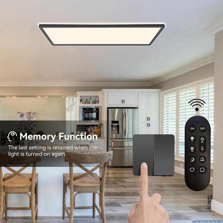Picture of ONDTA Black Ceiling Lights 22W, 2800LM, 23x8'' 2700K-6500K Dimmable | with Remote control, Memory function, IP44, rectangular, Modern ultra thin LED Panel for kitchen, bedroom, bathroom, office