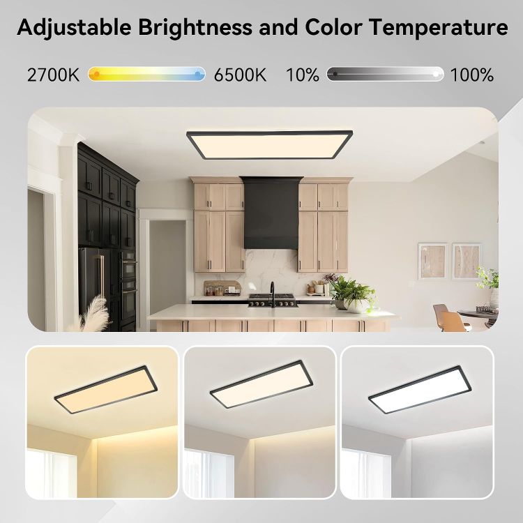 Picture of ONDTA Black Ceiling Lights 22W, 2800LM, 23x8'' 2700K-6500K Dimmable | with Remote control, Memory function, IP44, rectangular, Modern ultra thin LED Panel for kitchen, bedroom, bathroom, office