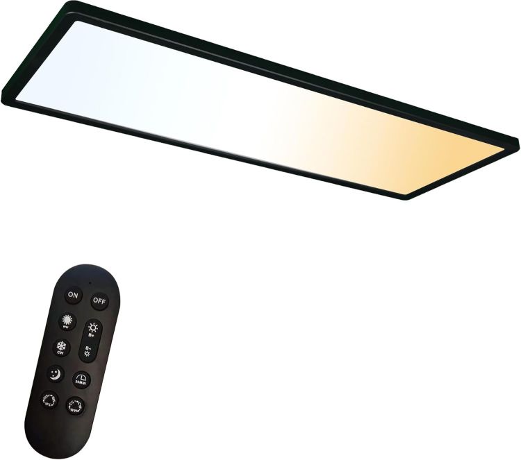Picture of ONDTA Black Ceiling Lights 22W, 2800LM, 23x8'' 2700K-6500K Dimmable | with Remote control, Memory function, IP44, rectangular, Modern ultra thin LED Panel for kitchen, bedroom, bathroom, office
