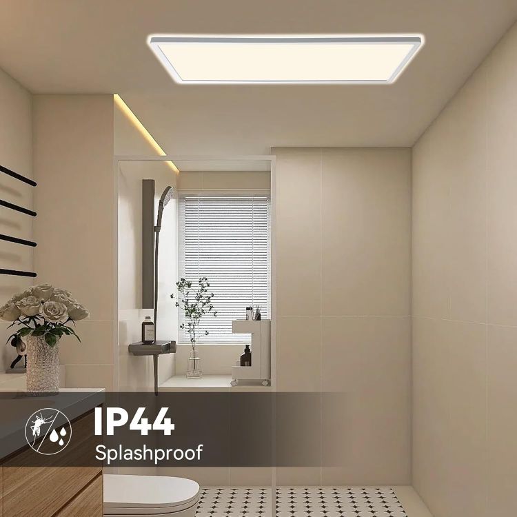 Picture of ONDTA Black Ceiling Lights 22W, 2800LM, 23x8'' 2700K-6500K Dimmable | with Remote control, Memory function, IP44, rectangular, Modern ultra thin LED Panel for kitchen, bedroom, bathroom, office