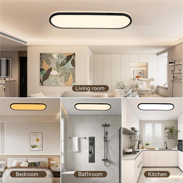 Picture of ONDTA LED Ceiling Light 22W, 23.6x8'' 2700K-6500K 3000LM Oval Black | Dimmable with Remote Control, Memory function, IP44 Waterproof, Modern LED Panel for Bathroom, Kitchen, Bedroom, Office