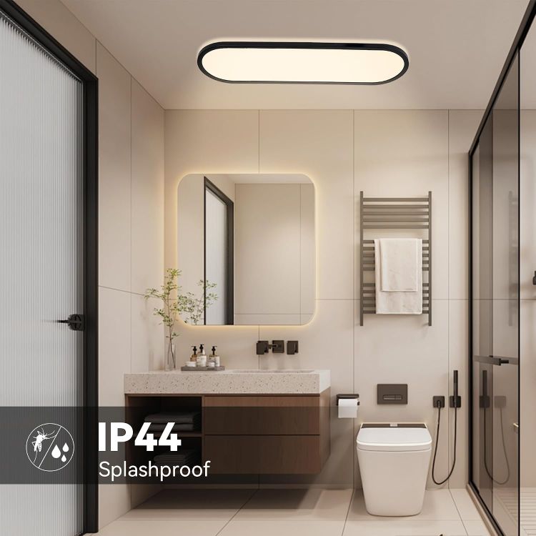 Picture of ONDTA LED Ceiling Light 22W, 23.6x8'' 2700K-6500K 3000LM Oval Black | Dimmable with Remote Control, Memory function, IP44 Waterproof, Modern LED Panel for Bathroom, Kitchen, Bedroom, Office