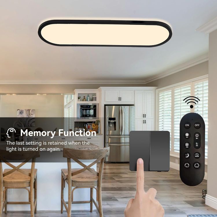 Picture of ONDTA LED Ceiling Light 22W, 23.6x8'' 2700K-6500K 3000LM Oval Black | Dimmable with Remote Control, Memory function, IP44 Waterproof, Modern LED Panel for Bathroom, Kitchen, Bedroom, Office