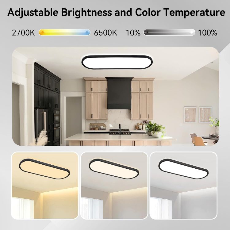 Picture of ONDTA LED Ceiling Light 22W, 23.6x8'' 2700K-6500K 3000LM Oval Black | Dimmable with Remote Control, Memory function, IP44 Waterproof, Modern LED Panel for Bathroom, Kitchen, Bedroom, Office