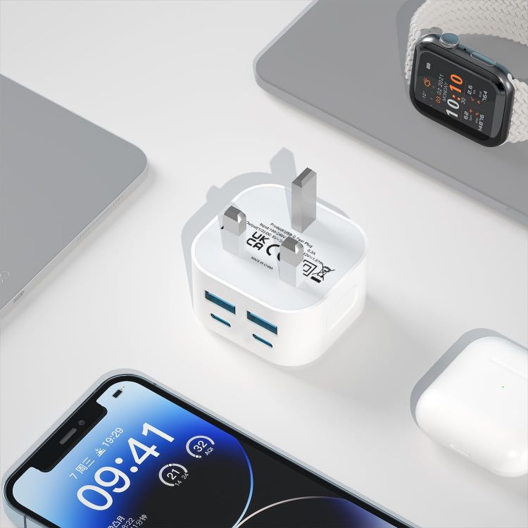 Picture of USB C Plug Fast Charger, i Phone 40W Multi USB Plug UK Chargers Plug 4-Port Dual PD Power USBC Wall Plug Multiport Mains Type C Charging for iPhone 17 16 15 14 13 12 11 Pro Max Plus,iPad,Apple Watch