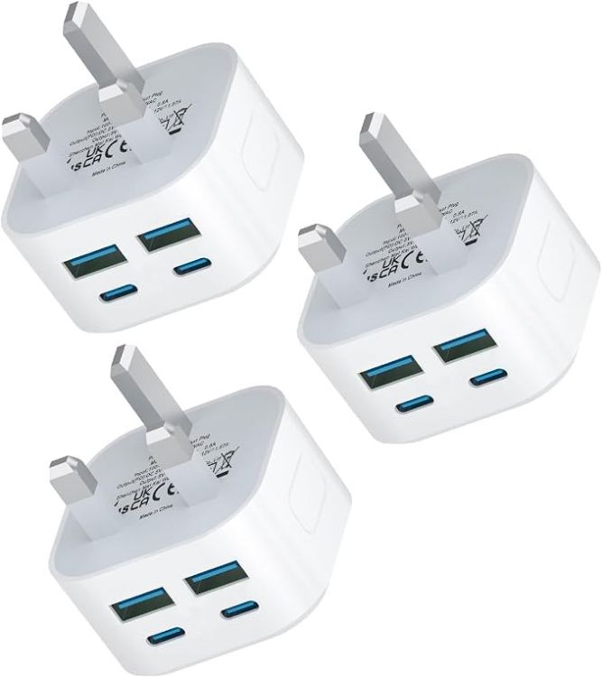 Picture of USB C Plug Fast Charger, i Phone 40W Multi USB Plug UK Chargers Plug 4-Port Dual PD Power USBC Wall Plug Multiport Mains Type C Charging for iPhone 17 16 15 14 13 12 11 Pro Max Plus,iPad,Apple Watch