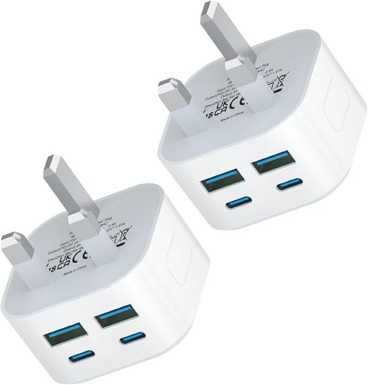 Picture of USB C Plug Fast Charger, i Phone 40W Multi USB Plug UK Chargers Plug 4-Port Dual PD Power USBC Wall Plug Multiport Mains Type C Charging for iPhone 17 16 15 14 13 12 11 Pro Max Plus,iPad,Apple Watch