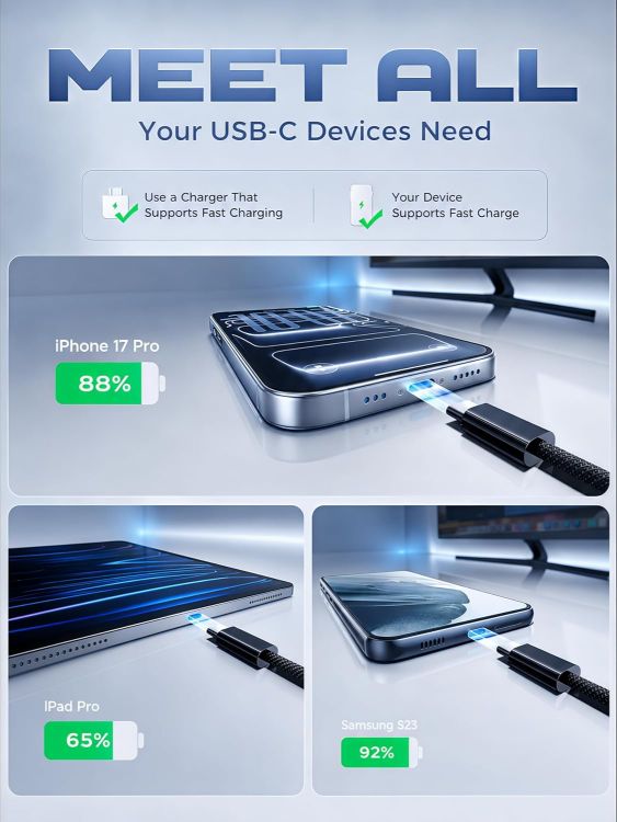 Picture of USB C Plug Fast Charge, 50W 6-Port Multi USB Charger Plug UK, 30W PD/PPS + 20W QC Power Adapter, Mains Type C Charging Plug for iPhone 17 16 15 14 13 12 11 Pro Max, iPad, Samsung Galaxy