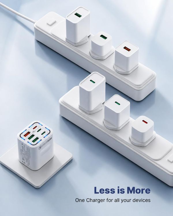 Picture of USB C Plug Fast Charge, 50W 6-Port Multi USB Charger Plug UK, 30W PD/PPS + 20W QC Power Adapter, Mains Type C Charging Plug for iPhone 17 16 15 14 13 12 11 Pro Max, iPad, Samsung Galaxy